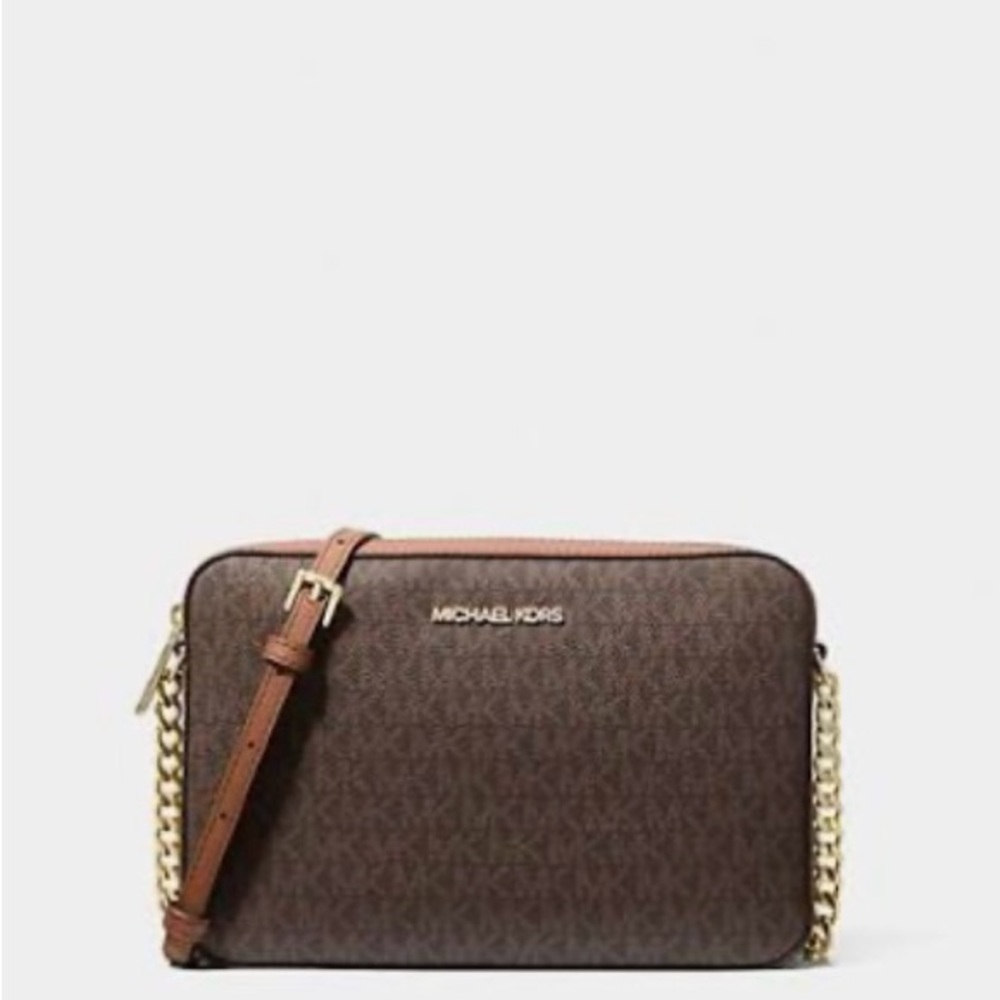 Michael Kors Chocolate Brown Jet Set Large Printed Logo Crossbody Bag